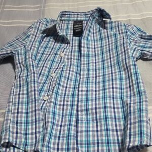 Nautica Kids Blue and Green Plaid Button Down Shirt